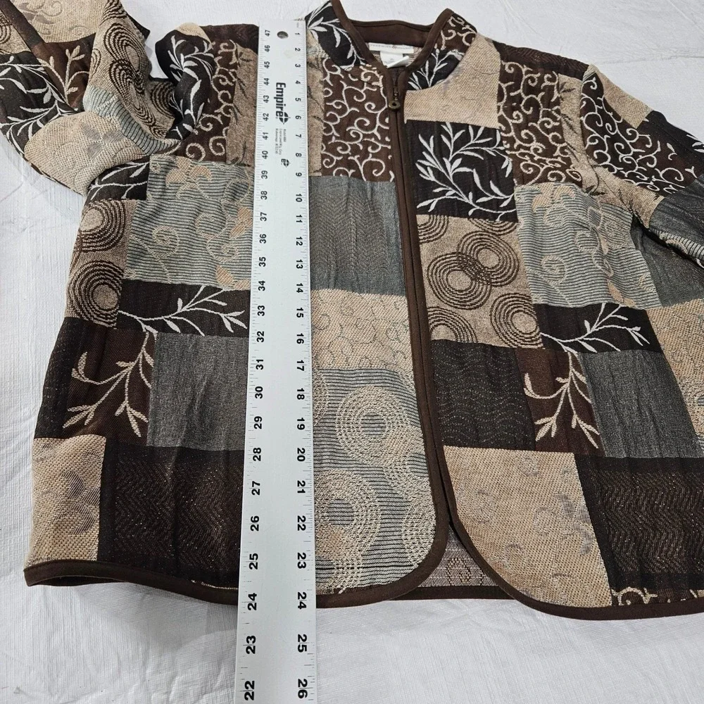 Preswick & Moore Womens XL Tapestry Patchwork‎ Zip Jacket Brown Tan Boho Floral